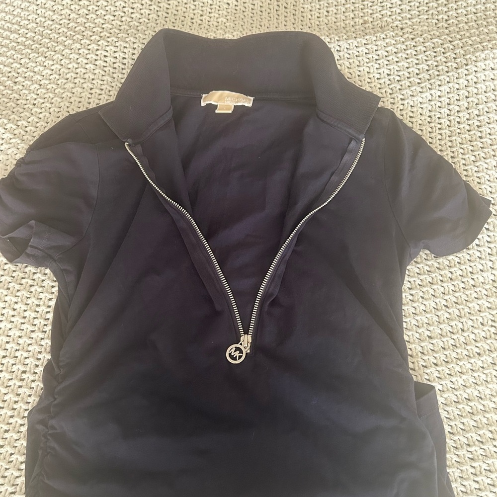 Michael Kors Dark Blue Zip-Up Polo Tee